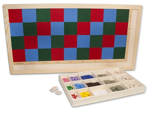 Montessori Großes Multiplikationsbrett mit Perlenstäbchen und Ziffernmarken