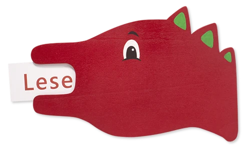 Roter Holzdrache mit Textkarten