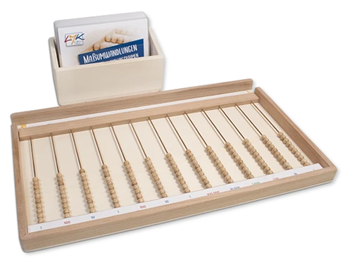 Rechenrahmen für Maßumwandlungen mit Lernkartei und Karteibox